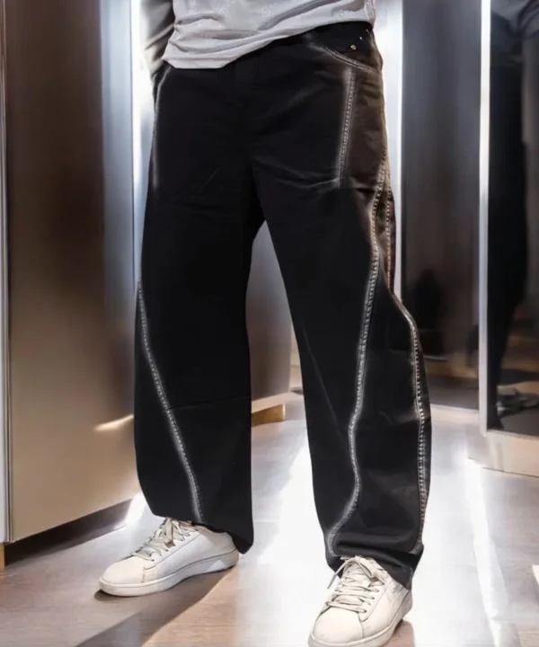 Men's Black Oversized Denim Jogger Pants – Relaxed Urban Streetwear - Image 3