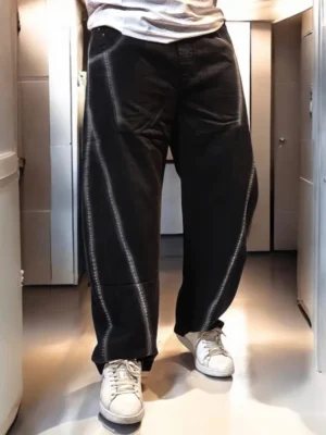 Men's Black Oversized Denim Jogger Pants – Relaxed Urban Streetwear