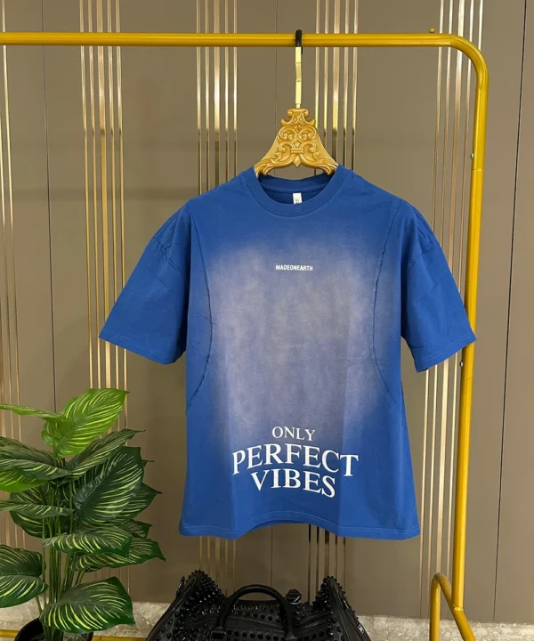 Men’s Blue “Only Perfect Vibes” Graphic T-Shirt – Casual Street Style