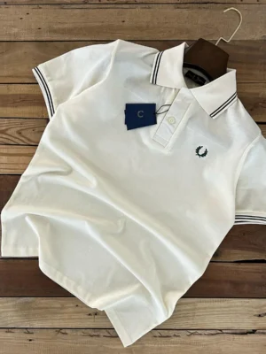 Men's Classic White Polo T-Shirt with Contrast Tipping – Casual Elegance
