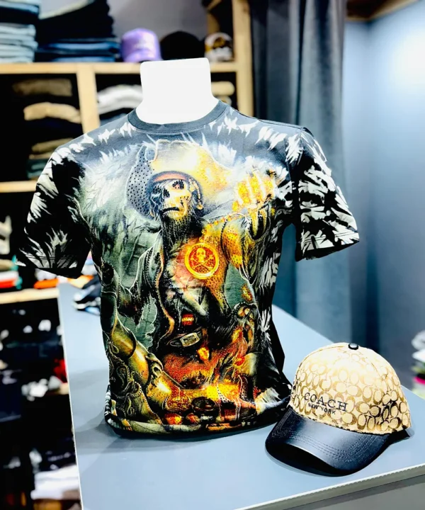 Men's Dark Graphic Printed Round Neck T-Shirt – Edgy Streetwear Style