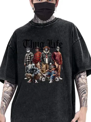 Men’s Oversized "THUG LIFE Villains" Graphic Streetwear T-Shirt