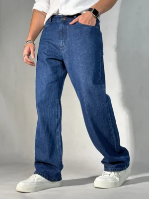 Men’s Relaxed Fit Straight-Leg Denim Jeans – Classic Blue