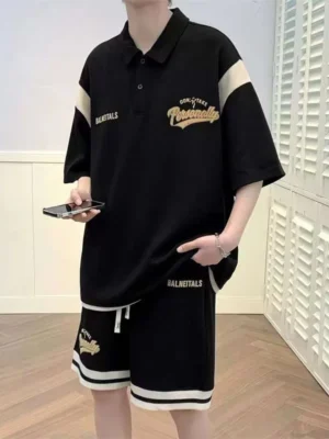 Men's Stylish Black Co-Ord Set (T-Shirt & Shorts) – Casual Streetwear Style