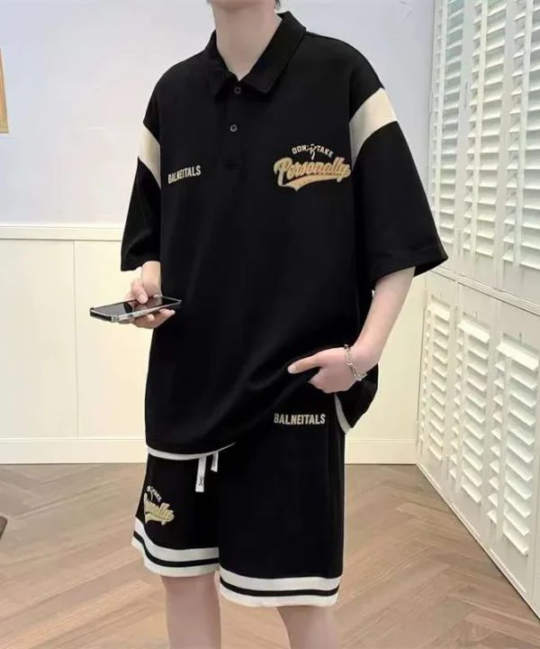 Men's Stylish Black Co-Ord Set (T-Shirt & Shorts) – Casual Streetwear Style