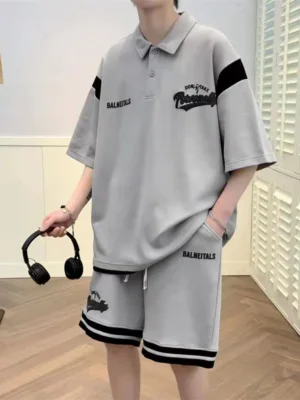 Men's Stylish Grey Co-Ord Set (T-Shirt & Shorts) – Casual Streetwear Style