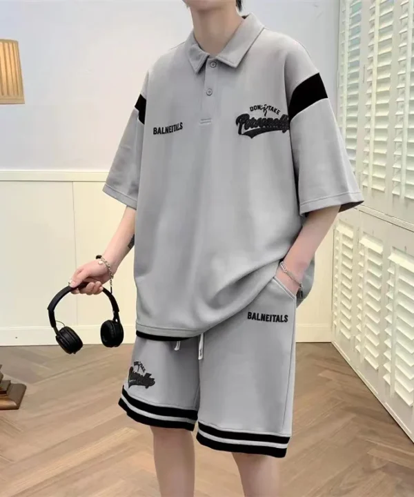 Men's Stylish Grey Co-Ord Set (T-Shirt & Shorts) – Casual Streetwear Style