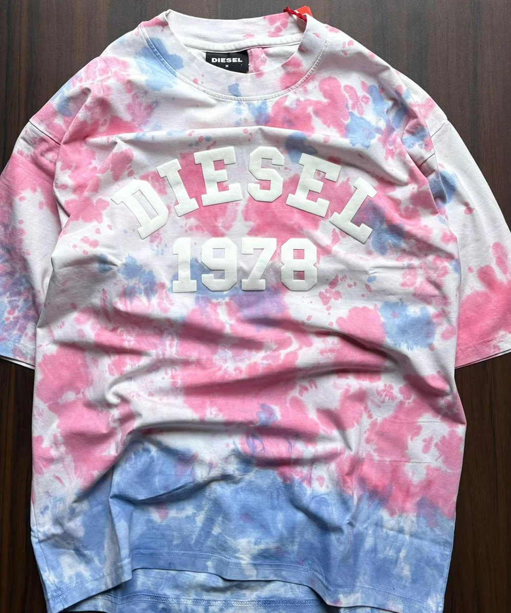 Men's Tie-Dye "Diesel 1978" Printed Oversized T-Shirt – Casual Streetwear