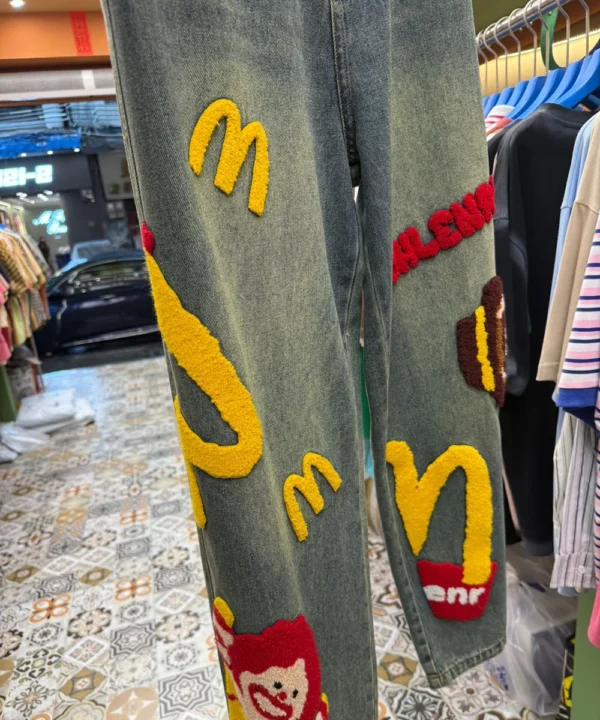 Men's Trendy Cartoon Patchwork Denim Jeans – Quirky Street Style - Image 2