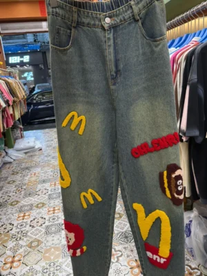 Men's Trendy Cartoon Patchwork Denim Jeans – Quirky Street Style