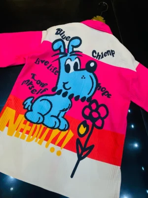 Pop Cartoon-Inspired Statement Shirt – Pink & Multicolor