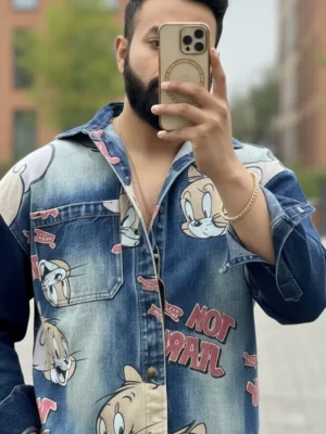 Men’s Cartoon Print Denim Shirt