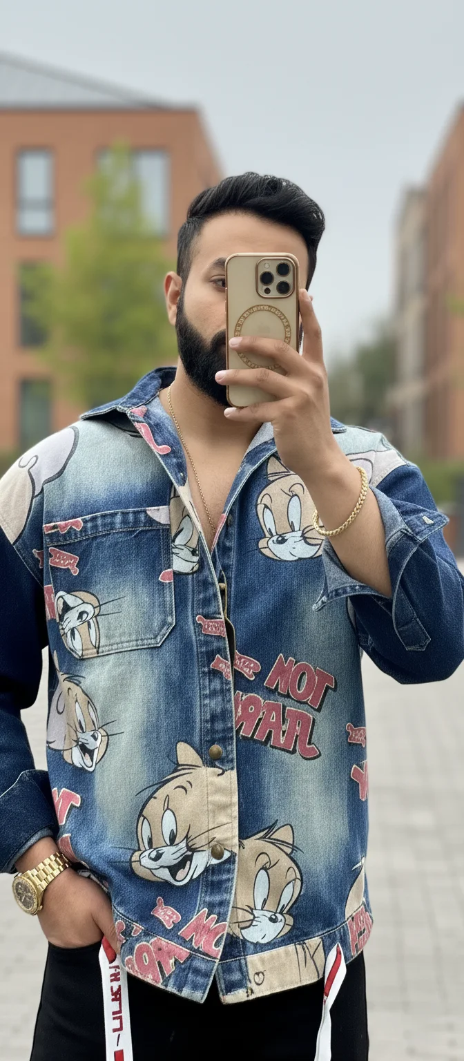 Men’s Cartoon Print Denim Shirt