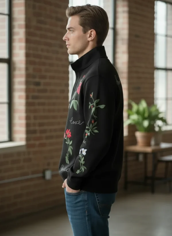 Men’s Floral Embroidered Quarter-Zip Sweatshirt - Image 3