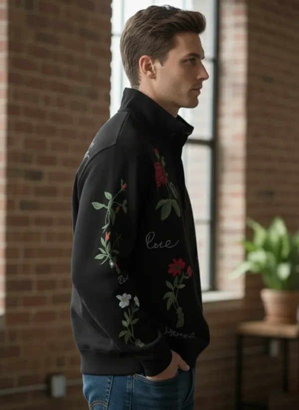 Men’s Floral Embroidered Quarter-Zip Sweatshirt - Image 2