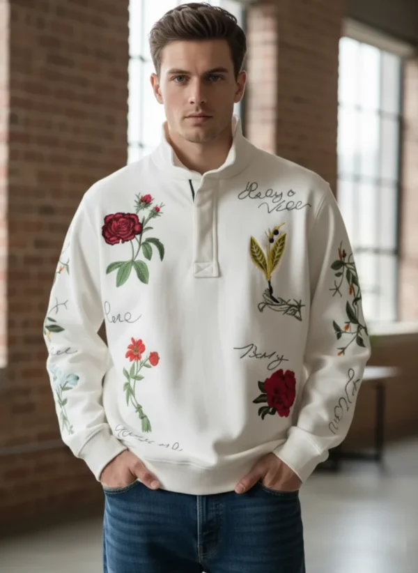 Men’s Floral Embroidered Quarter-Zip Sweatshirt - Image 5