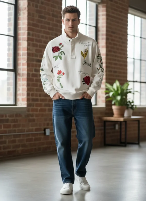 Men’s Floral Embroidered Quarter-Zip Sweatshirt - Image 8