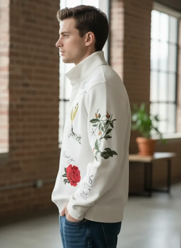 Men’s Floral Embroidered Quarter-Zip Sweatshirt - Image 7