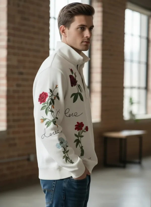 Men’s Floral Embroidered Quarter-Zip Sweatshirt - Image 6