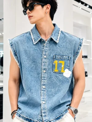 Men’s Premium Sleeveless Distressed Denim Shirt